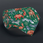 Intricate woodland animals pattern Tie<br><div class="desc">Illustrated woodland animals in red and blue,  including foxes,  bears,  owls,  and deer,  are adorned with intricate patterns on a black background.</div>