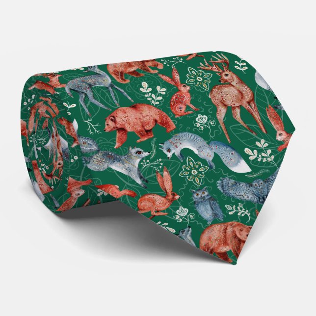  Intricate woodland animals pattern Tie (Rolled)