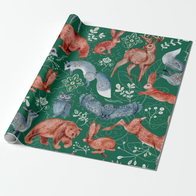 Intricate woodland animals pattern Wrapping Paper (Unrolled)