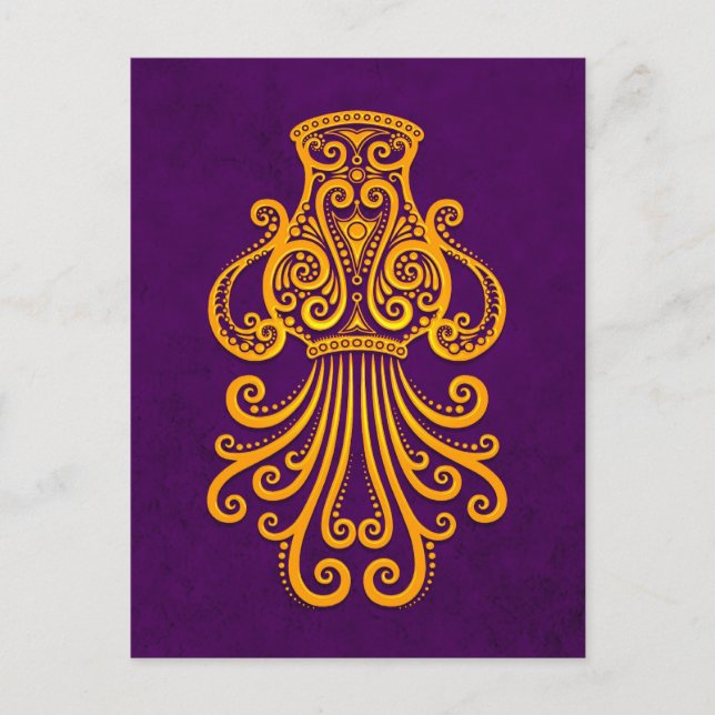 Intricate Yellow Aquarius Zodiac on Purple Postcard (Front)