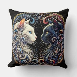 Intricate Yin Yang Cats Artwork Cushion