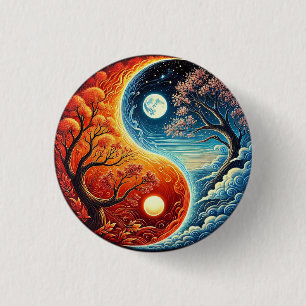 Intricate Yin-Yang Symbol Showcasing Fire, Water 3 Cm Round Badge