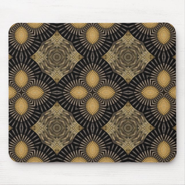 Intrication Black and Gold Geometric Pattern Mouse Mat (Front)