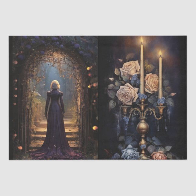 intriguing Fantasy Gothic Florals Decoupage Tissue Paper (Front)