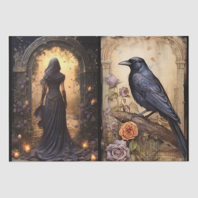 intriguing Fantasy Gothic Florals Decoupage Tissue Paper (Front)