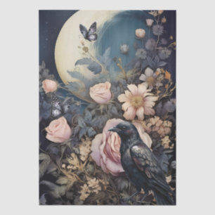 Intriguing Fantasy Gothic Raven & Florals Tissue Paper