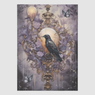 Intriguing Fantasy Gothic Raven & Florals Tissue Paper