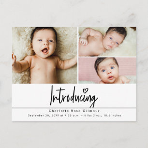 Introducing Baby 3 photos thank you Postcard