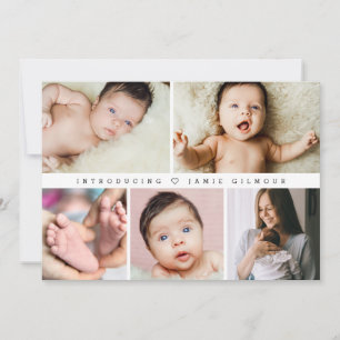 Introducing Baby birth stats photos Collage Invitation