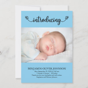 Introducing Baby Boy with Butterflies Blue Birth Announcement