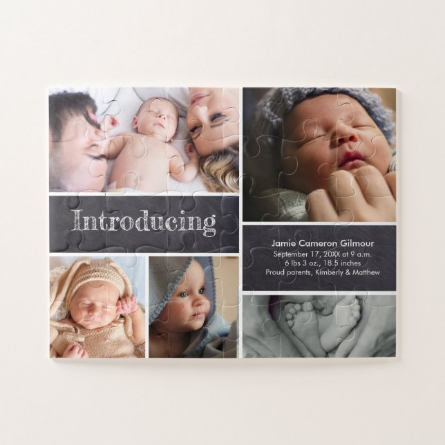 Introducing Baby Photo Collage Birth Announcement Jigsaw Puzzle (Horizontal)