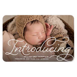Introducing Baby Photo Modern Calligraphy Birth Magnet