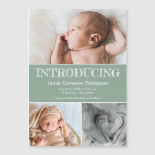 Introducing baby photos green birth announcement