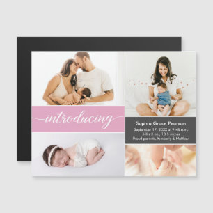 Introducing Blue Custom baby  photos Birth Magnetic Invitation