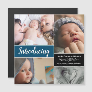  "Introducing" Blue Magnetic Baby Birth Announceme Magnetic Invitation