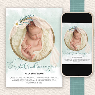 Introducing Boho Photo Frame Green Wash Birth Announcement