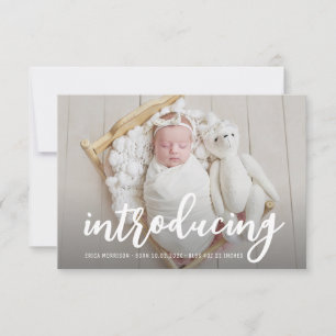 INTRODUCING bold script birth announcement