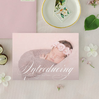 Introducing Elegant Full Bleed Photo New Baby Announcement