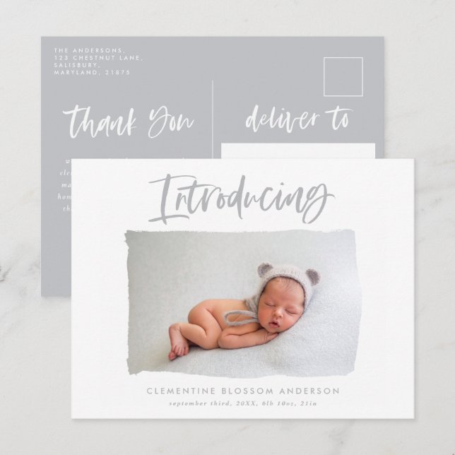 Introducing elegant minimal thank you photo announcement postcard (Front/Back)