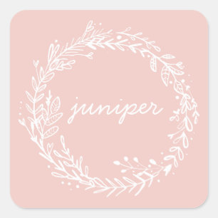 Introducing floral wreath initial name square sticker