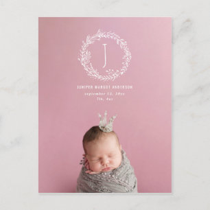 Introducing floral wreath photo birth announcement postcard