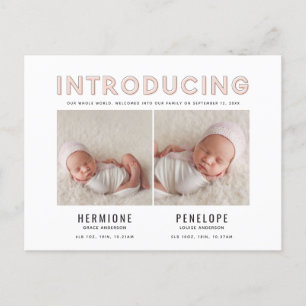 Introducing graphic modern twin birth announcement