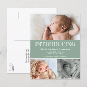  Introducing Green Baby Photos Birth Announcement Postcard