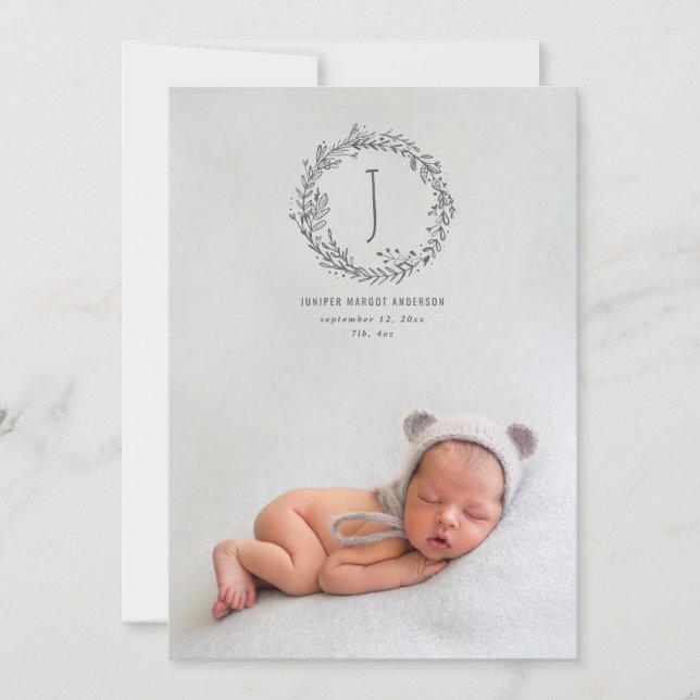 Introducing hand drawn branch photo birth announcement (Front)