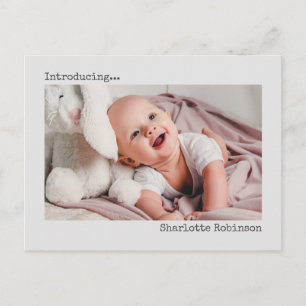 Introducing Minimalist New Baby Photo Postcard