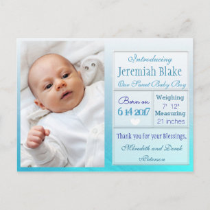 Introducing New Baby Boy Announcement Postcard