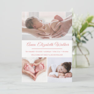 Introducing Newborn Baby Girl Birth Stats 3 Photo Announcement