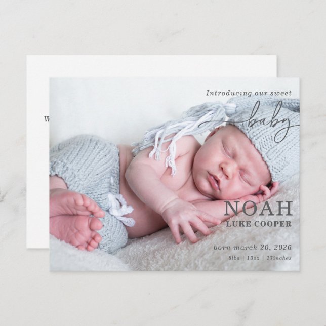 Introducing Our Sweet Baby Photo Announcement Card (Front/Back)