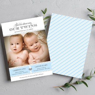 Introducing Our Twin Boys Blue Photo Birth Announcement
