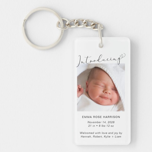 Introducing Photo Baby Birth Announcement Key Ring (Front)