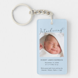 Introducing Photo Baby Boy Birth Announcement Key Ring