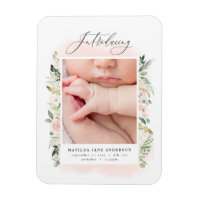 Introducing photo blush pink floral birth announce