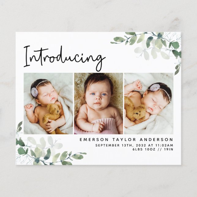 Introducing Photo Eucalyptus Birth Announcement (Front)