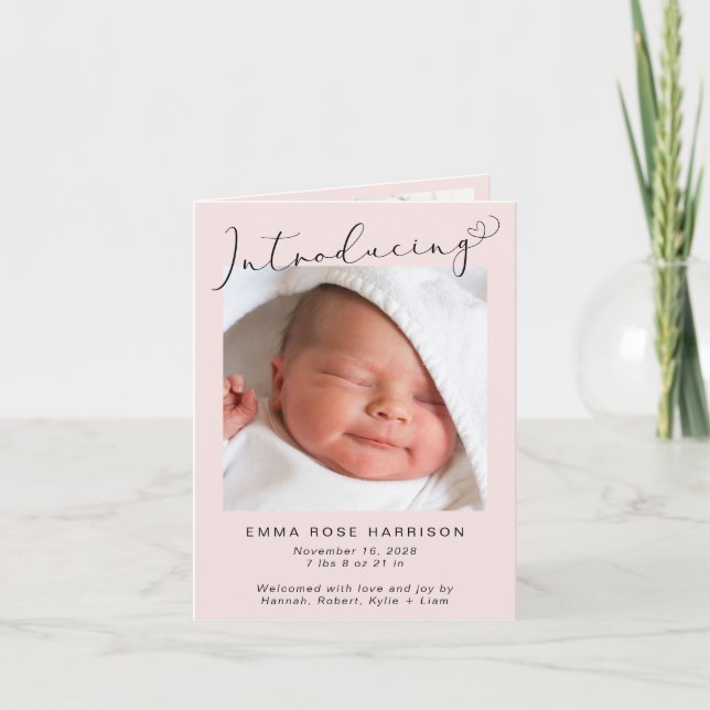 Introducing Photos Pink Baby Girl Birth Announcement (Front)
