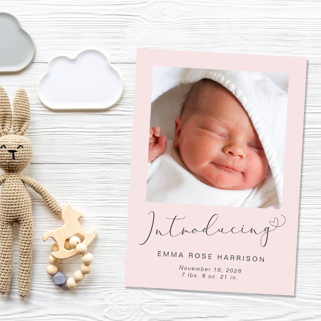 Introducing Photos Pink Baby Girl Birth Announcement (Announce the arrival of your precious baby in a way that is as beautiful and unique as she is)