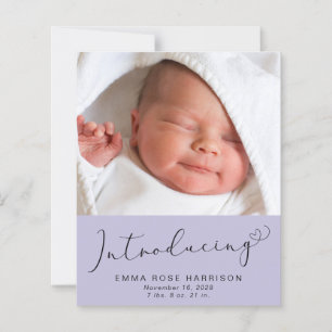 Introducing Photos Purple Birth Announcement