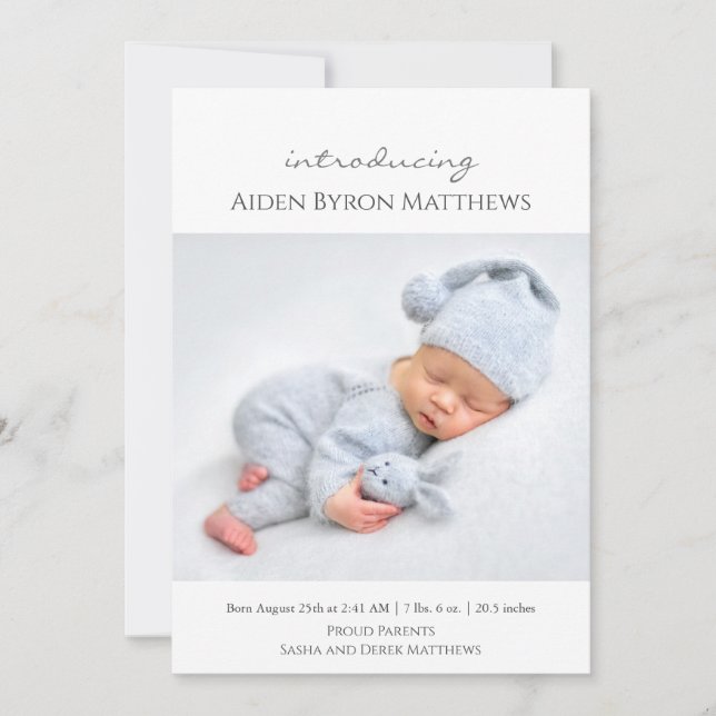 Introducing Your New Baby Custom Photo with Info Announcement (Front)