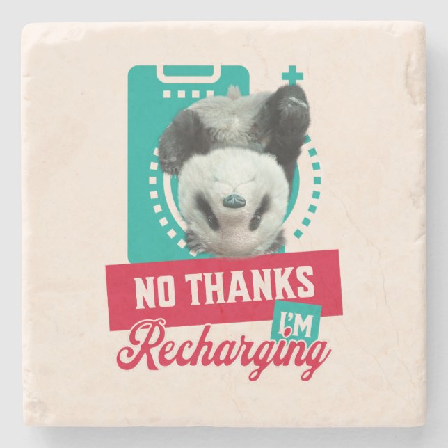 Introvert Burnout Panda Social Battery Design Stone Coaster (Front)