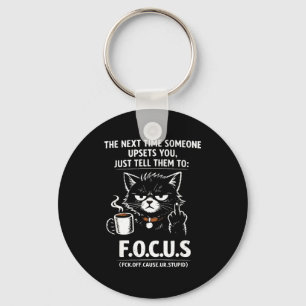 Introvert Cat Coffee Sarcastic Dark Illustration Key Ring