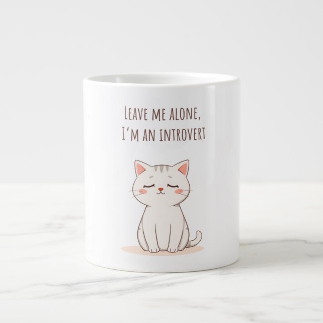 Introvert Cat Large Coffee Mug (Front)
