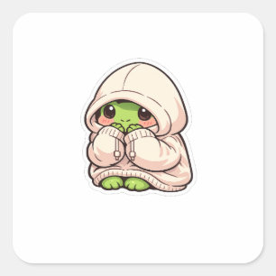 Introvert Frog in Hoodie Funny Antisocial Cartoon  Square Sticker