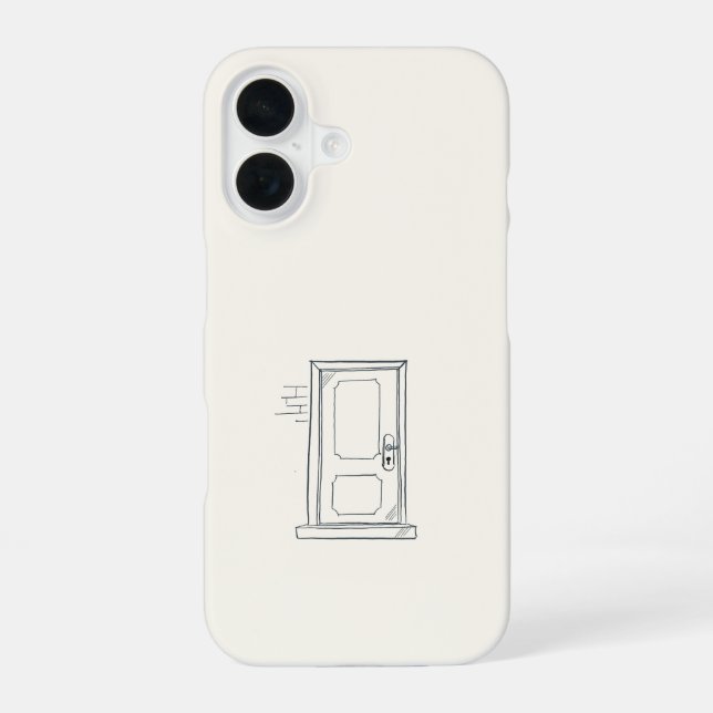 Introvert Gift Minimalist Closed Door Line Art iPhone 16 Case (Back)