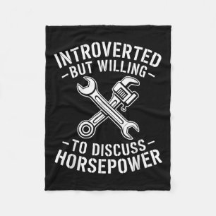 Introvert Horsepower Quote Mechanic Wrench Humor Fleece Blanket