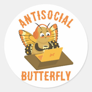 Introvert Humour Cute Funny Antisocial Butterfly Classic Round Sticker