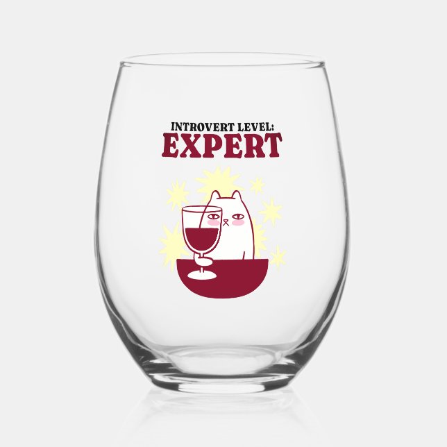 Introvert Level: Expert Stemless Wine Glass (Front)