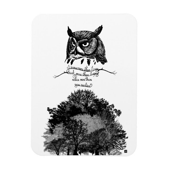 Introvert owl wisdom illustrated ink quote  magnet (Vertical)